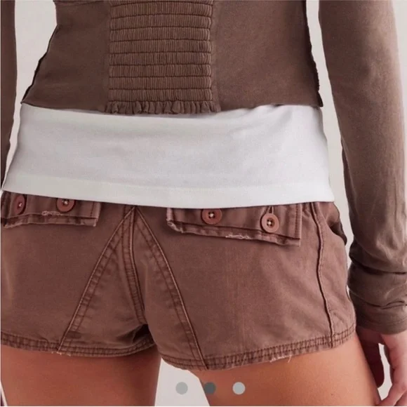 Free People Brown High-Rise Cotton Shorts - Picture 3 of 6